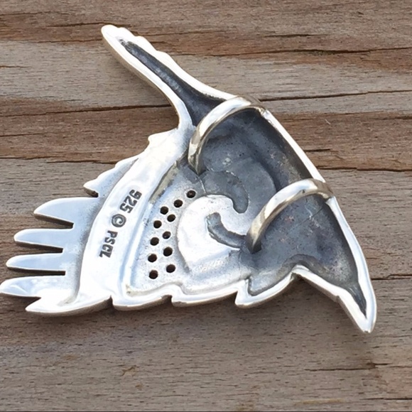 Celtic Raven Pendant solid .925 Sterling Silver w/ genuine garnets Peter Stone - Picture 7 of 8